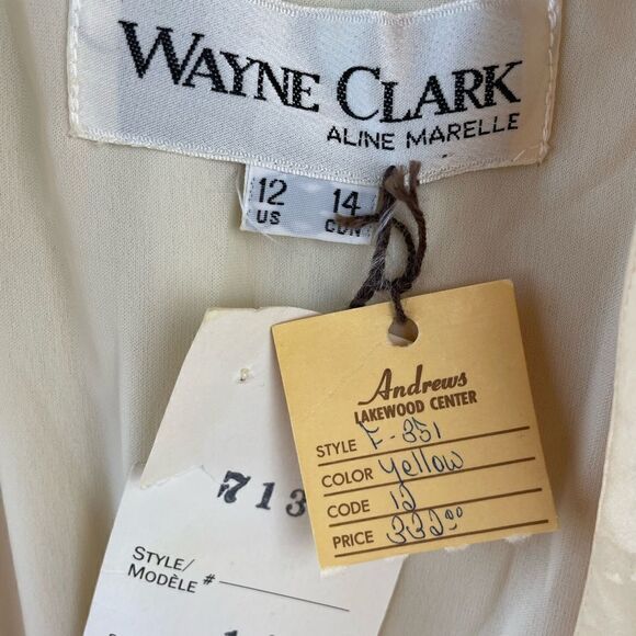 NWT Vintage Wayne Clark by Aline Marelle Yellow Silk Dress and Scarf Size 12 - Picture 11 of 11